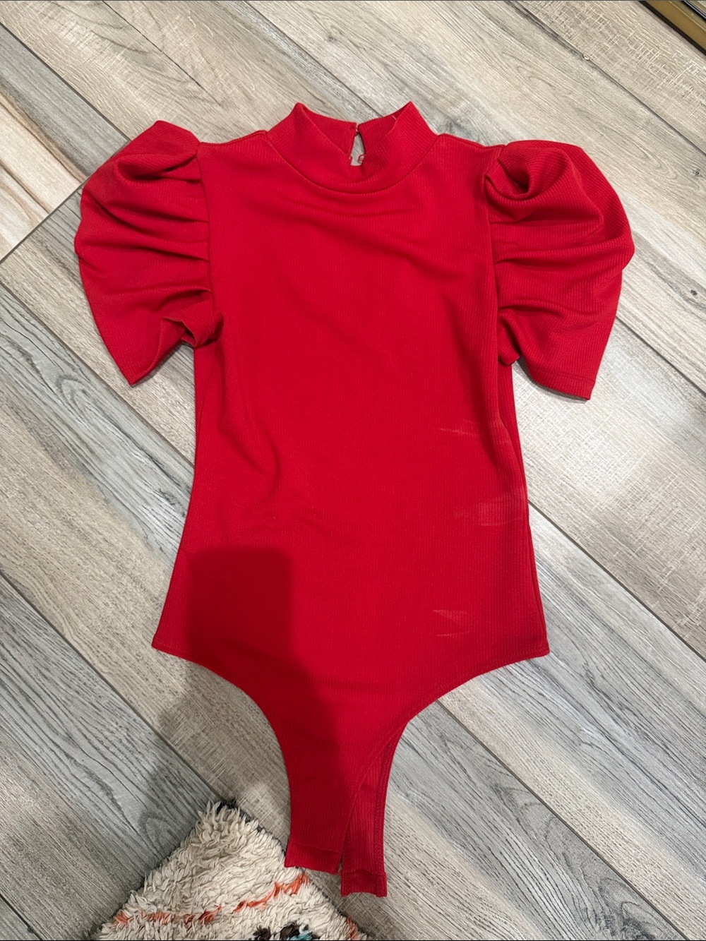 TCEC Red Puff Sleeve Ribbed Bodysuit